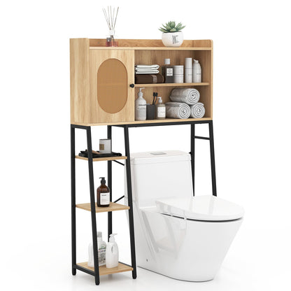 Goflame Over The Toilet Storage Cabinet, Freestanding Storage Organizer Above Toilet with PE Rattan Door and Adjustable Shelf