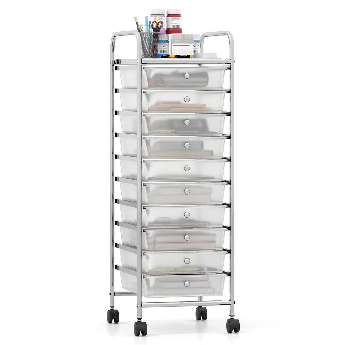 Goflame 10-Drawer Rolling Storage Cart with Metal Frame and Lockable Universal Wheels