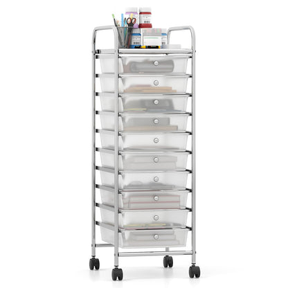 Goflame 10-Drawer Rolling Storage Cart with Metal Frame and Lockable Universal Wheels