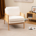 Goflame Mid Century Modern Accent Chair, Boho Boucle Living Room Arm Chair w/Rattan Arms