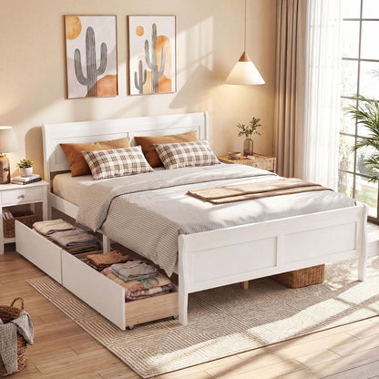 Goflame Twin/ Full/ Queen Bed with 2 Storage Drawers Wood Platform Bed with Headboard & Footboard