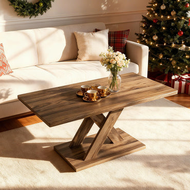 Goflame 37.5 Inch Wood Living Room Table with Stable Base & Rubber Wood Connection
