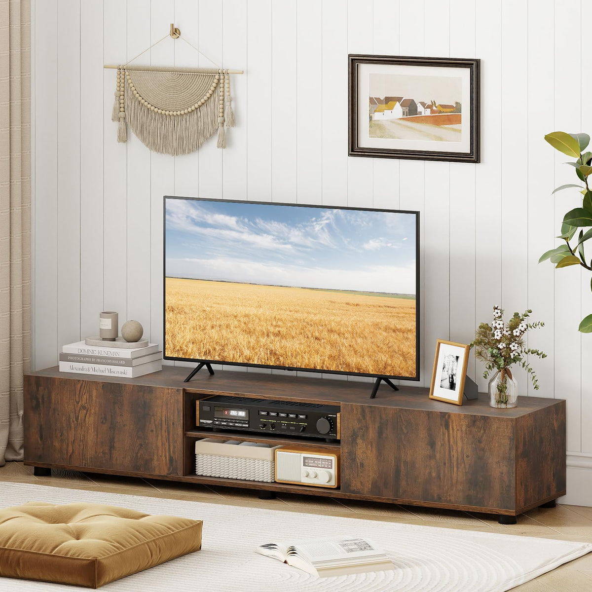 Goflame TV Stand for 55-70 Inch TV Modern Entertainment Center w/ 3 Open Shelves