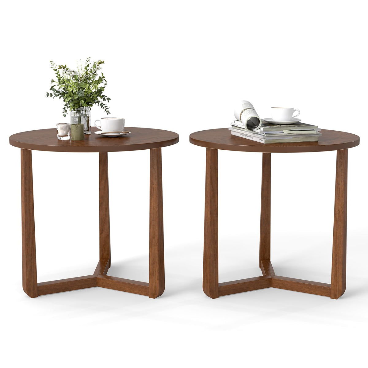 Goflame Round Side Table Set of 1/2 Compact Accent Bedside Night Stand for Living Room Bedroom