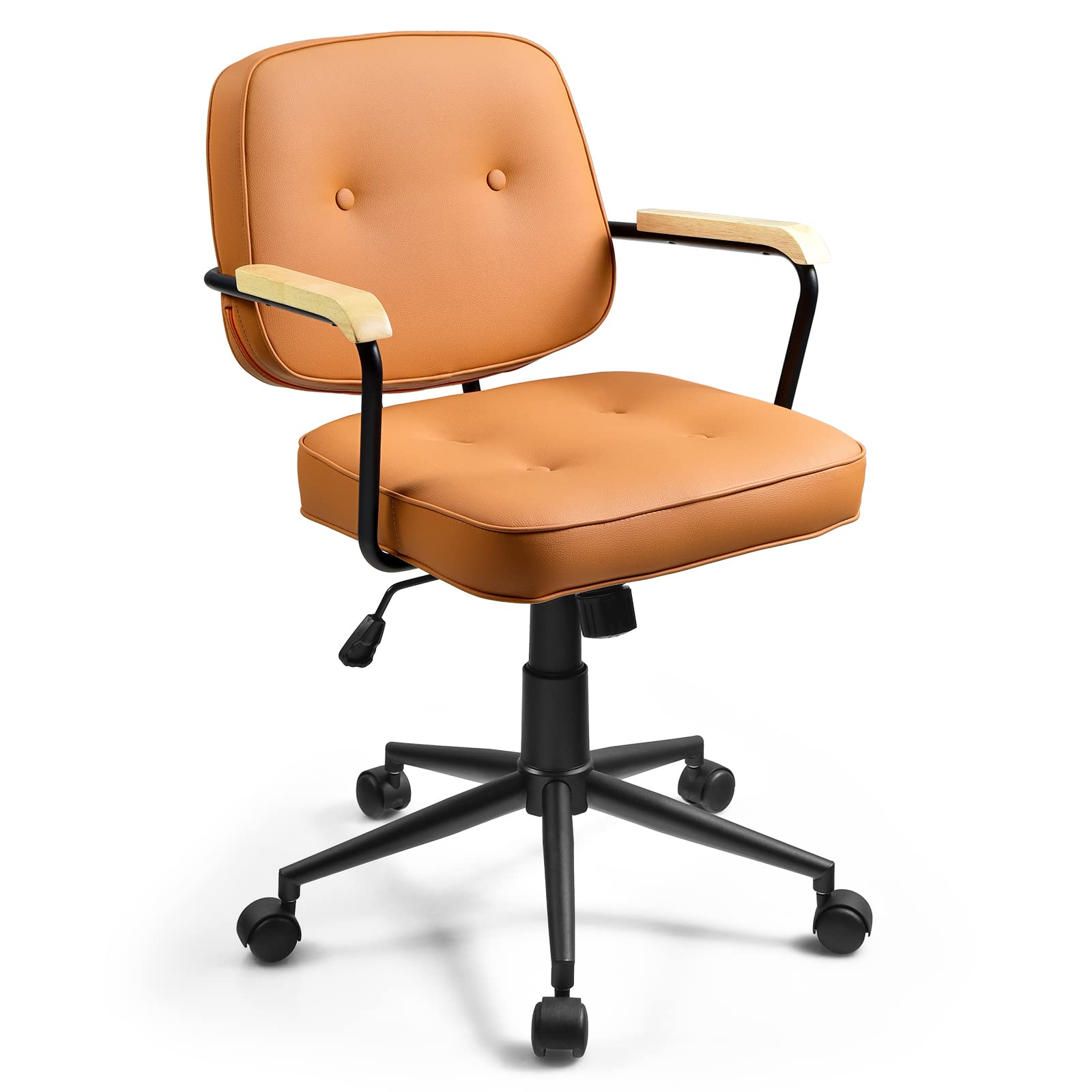 Goflame Home Office Chair, Height Adjustable PU Leather Desk Chair w/Rocking Backrest, Orange