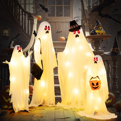Goflame Halloween Light Up Family Ghosts, 4 PCS LED Glowing Halloween Ghosts