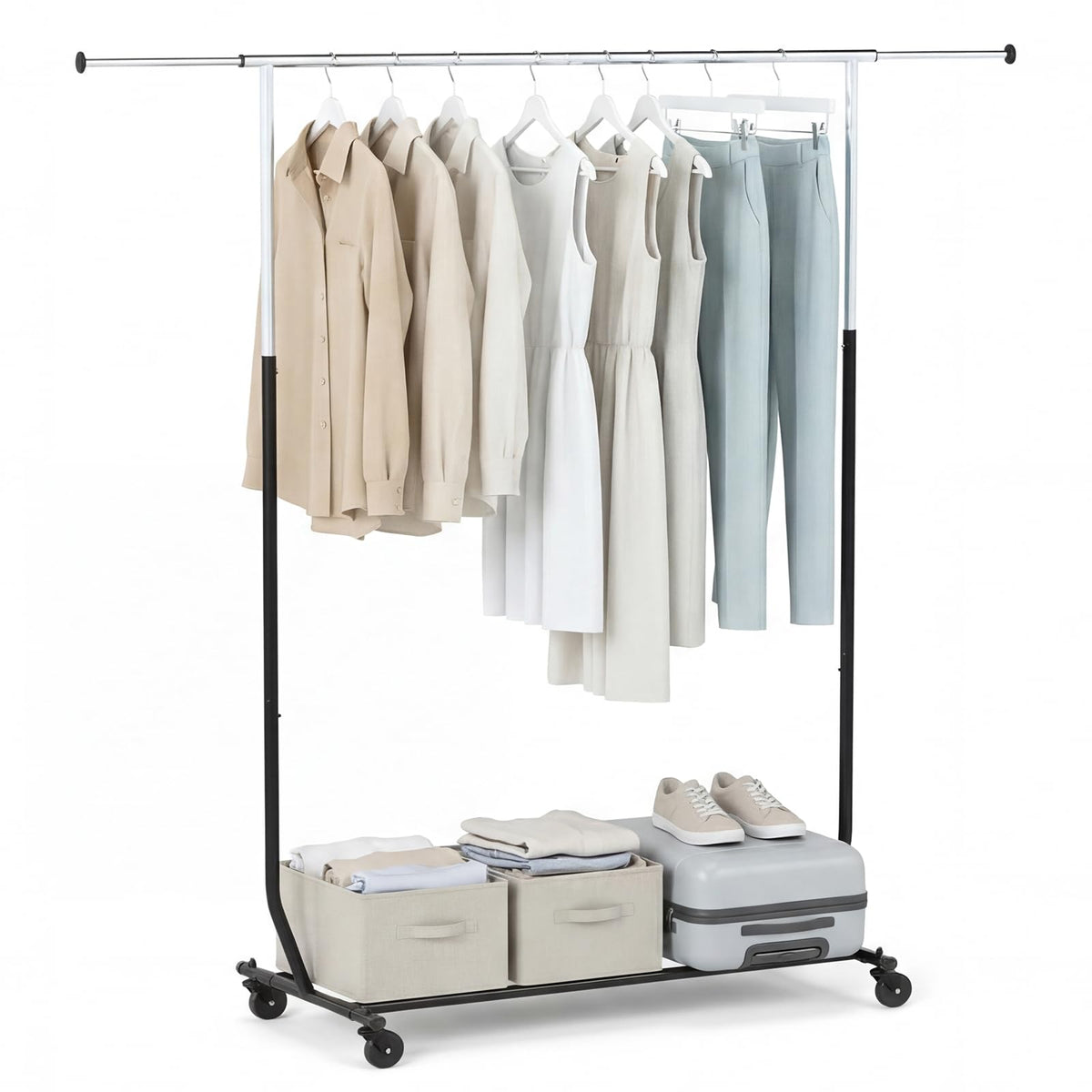 Goflame Extendable Heavy-Duty Rolling Clothing Rack for Hanging Clothes