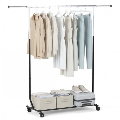 Goflame Extendable Heavy-Duty Rolling Clothing Rack for Hanging Clothes