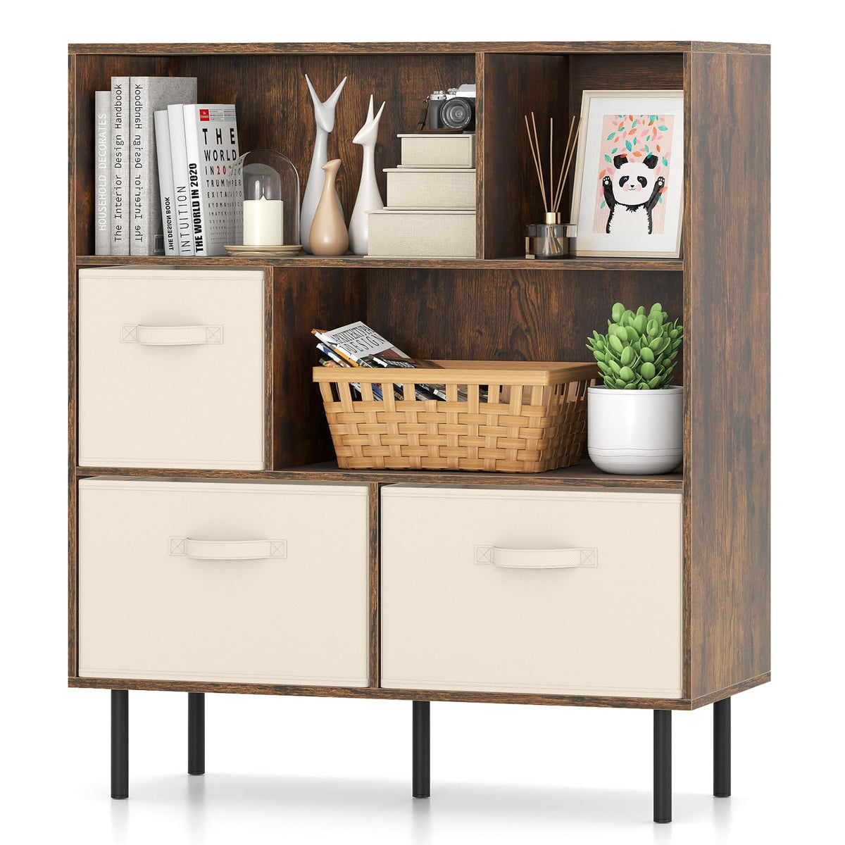 Goflame 6-Cube Bookshelf 3-Tier White Bookcase