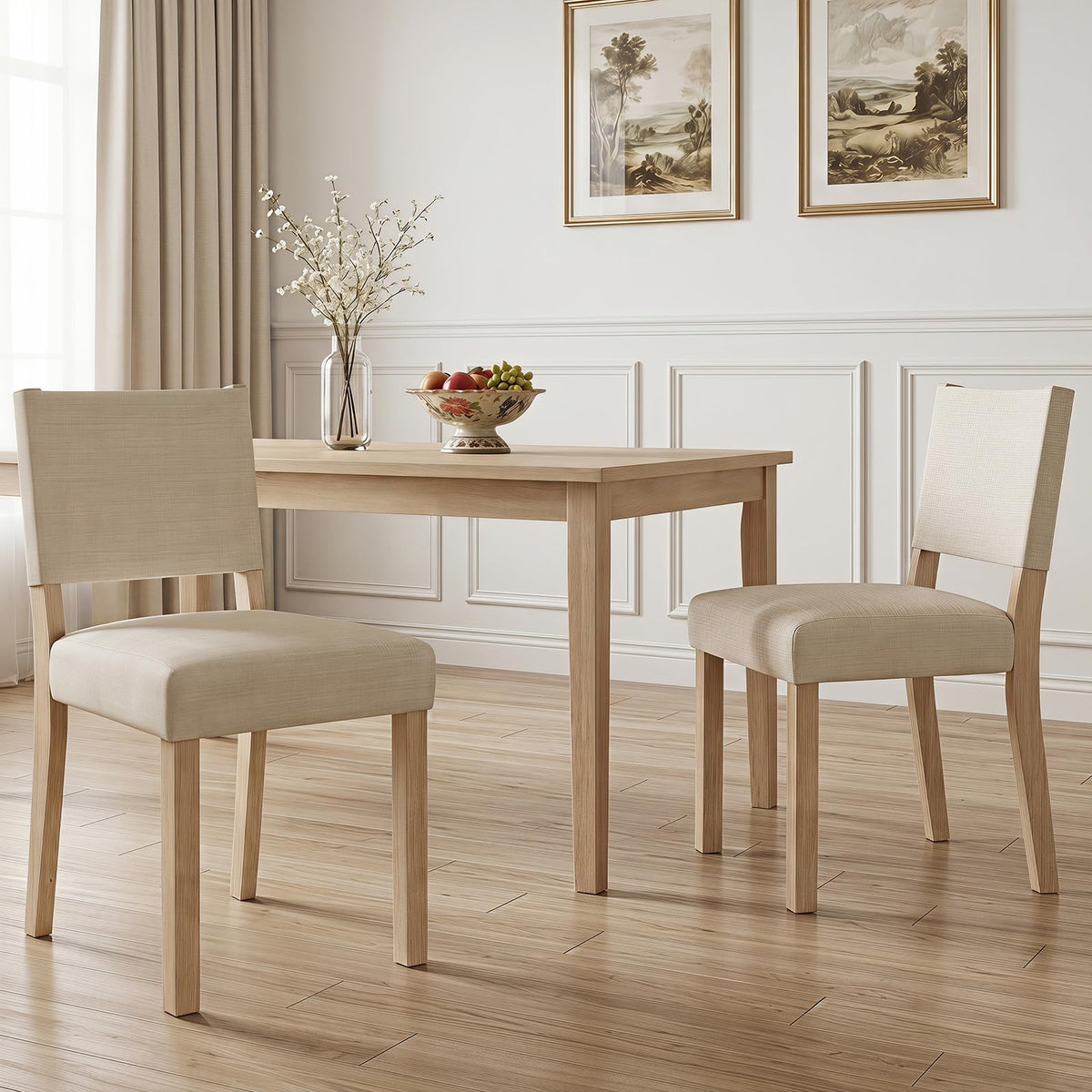 Goflame Set of 2/4 Upholstered Dining Chairs with Linen Fabric Seat