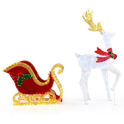 Goflame Lighted Christmas Reindeer & Sleigh Set, Light-up Xmas Decorations with 462 LED Lights