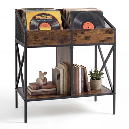 Goflame 2-Tier Record Player Stand, Vinyl Record Storage | 250 LP Albums Display Shelf