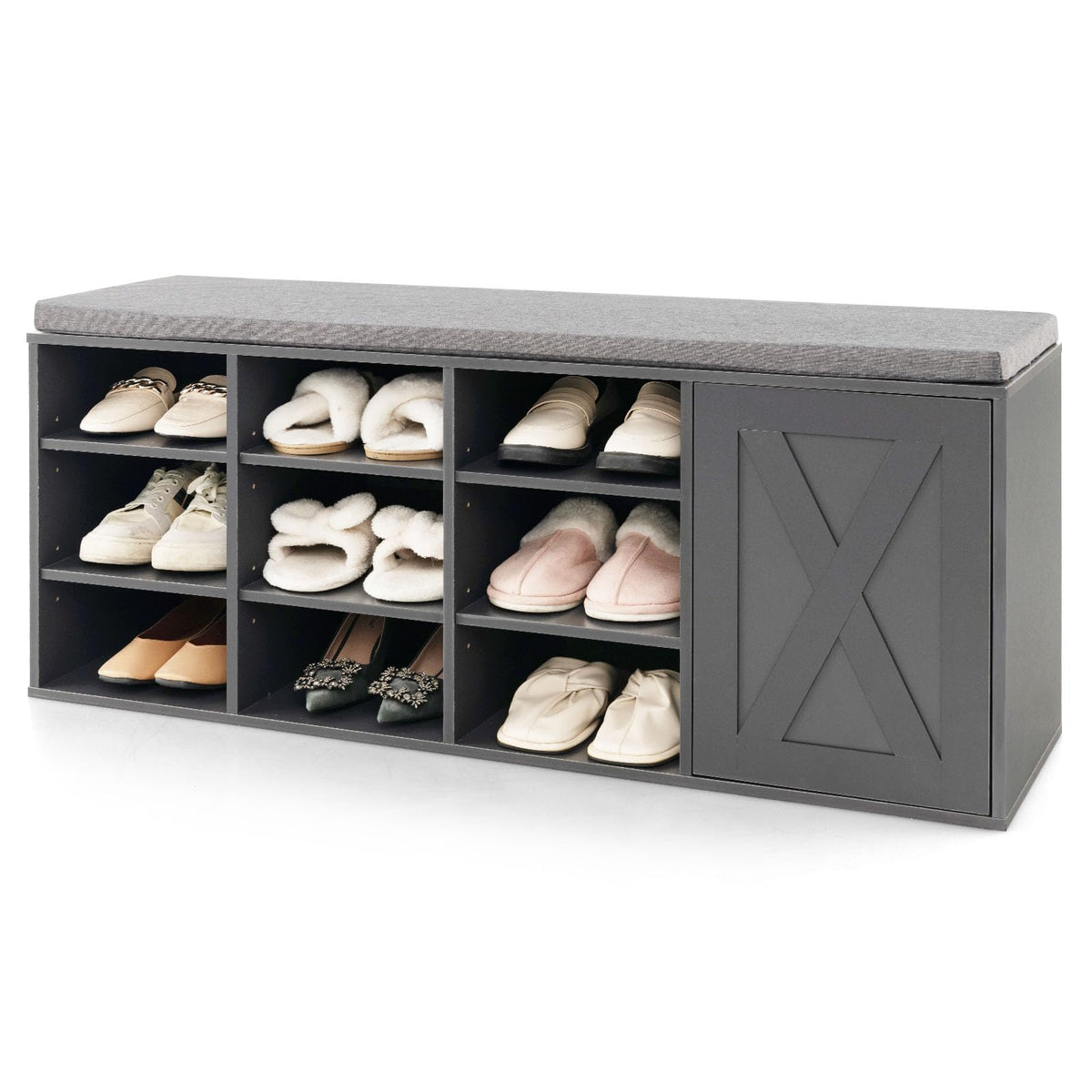 Goflame Shoe Bench, 3 Tier 9 Cubes Storage Bench with Adjustable Shelves (Rustic Brown)