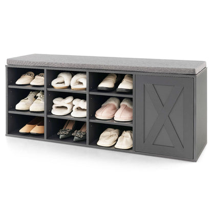Goflame Shoe Bench, 3 Tier 9 Cubes Storage Bench with Adjustable Shelves (Rustic Brown)