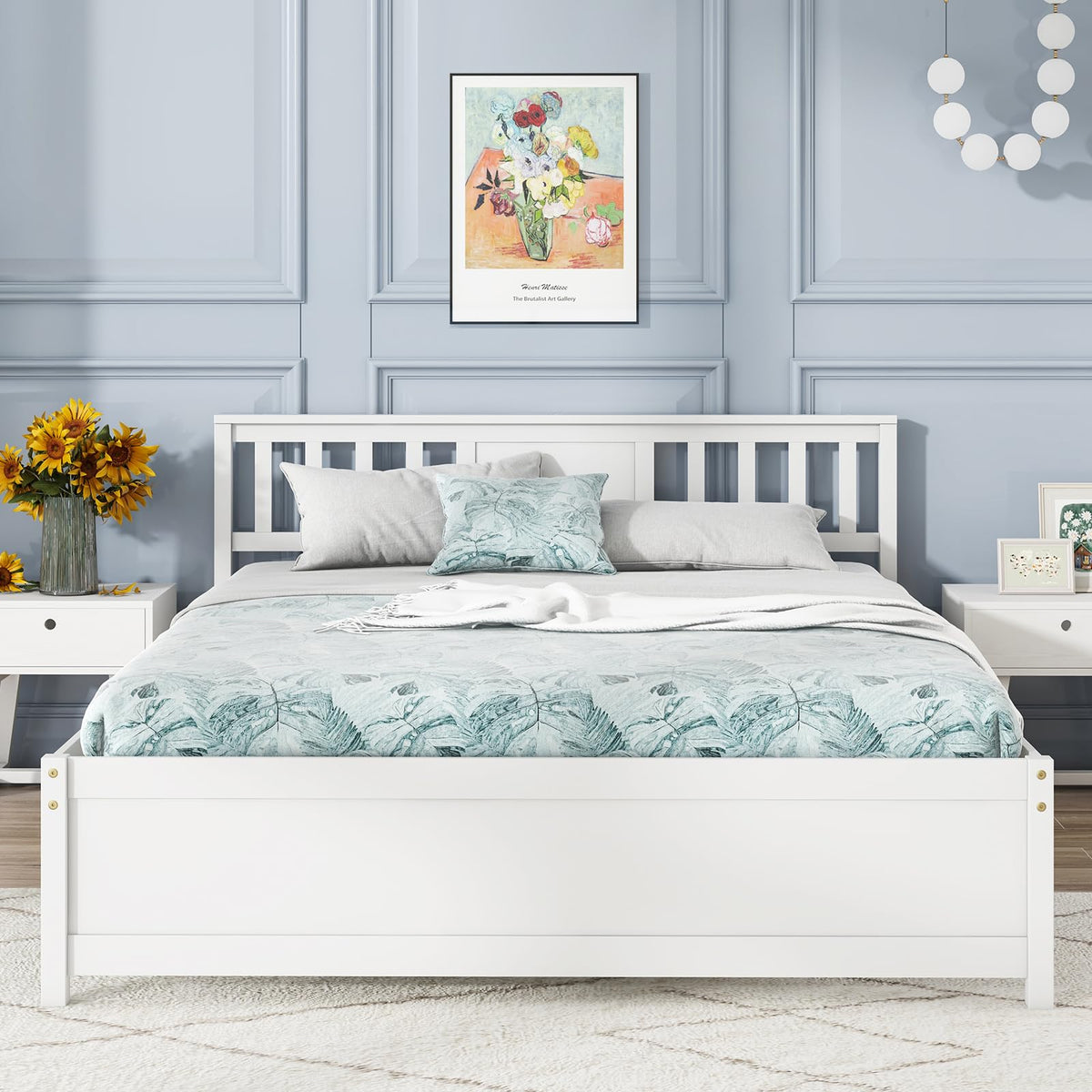 Goflame Solid Wood Platform Bed Frame, Mid Century Full Bed Frame with Headboard