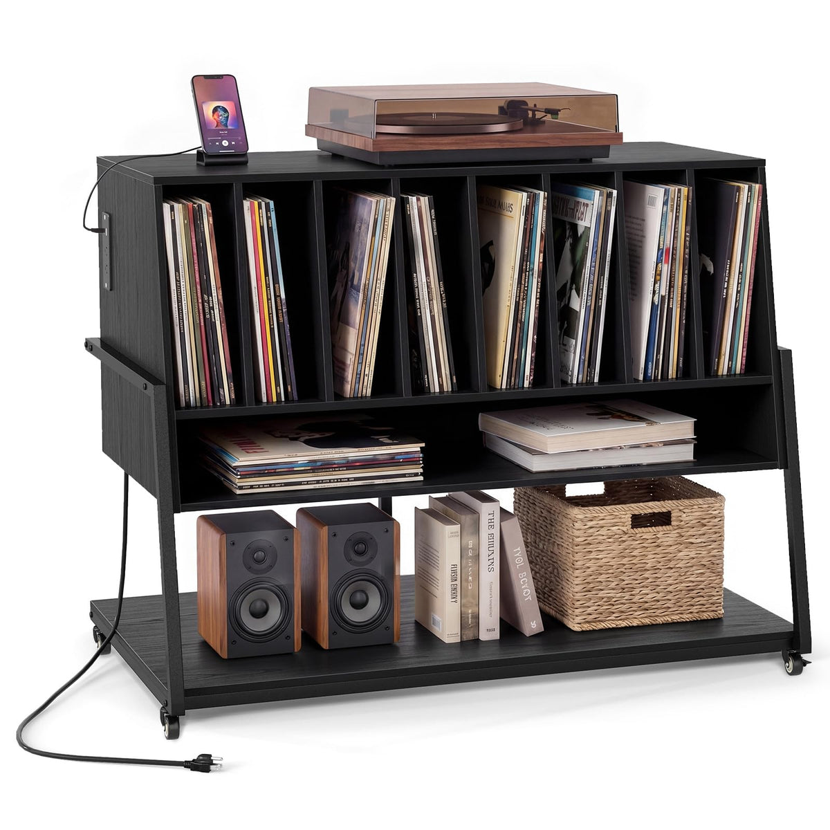 Goflame large Record Player Stand with Charging Station