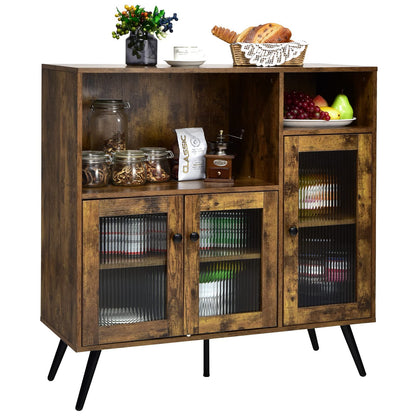 Goflame Storage Cabinet, Industrial Buffet Sideboard with Storage, 3 Door Wood Cupboard, 2 Creadenzas 2 Shelves