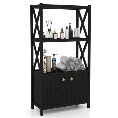 Goflame Storage Cabinet, Freestanding Storage Organizer with Open Shelves, Double Doors