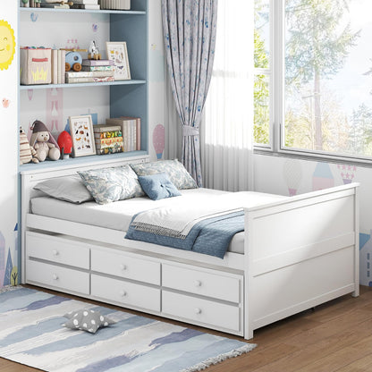 Goflame Full Size Bed Frame with Twin Trundle & 3 Storage Drawers