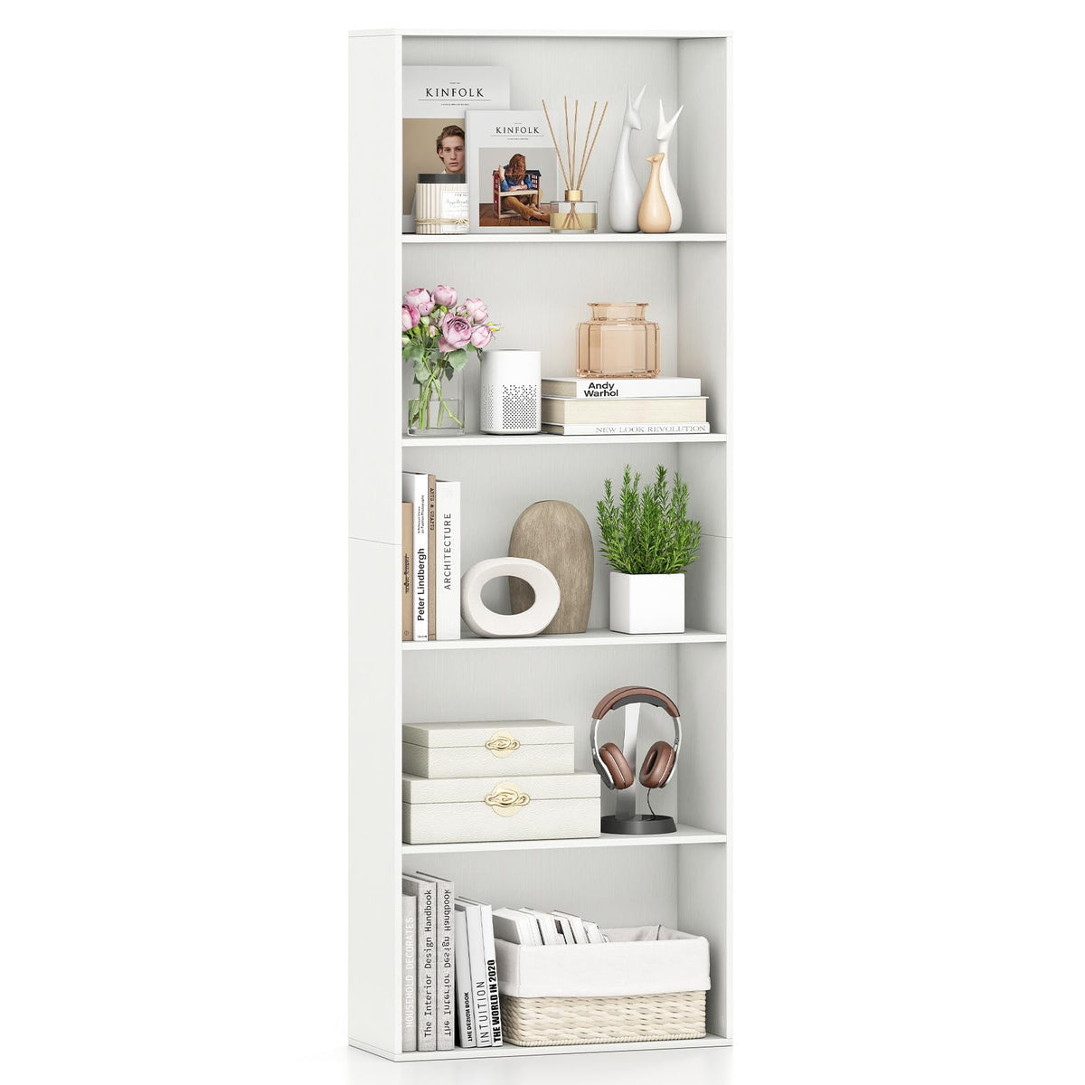 Goflame 5-Tier Bookshelf Freestanding Bookcase with 5 Open Shelf