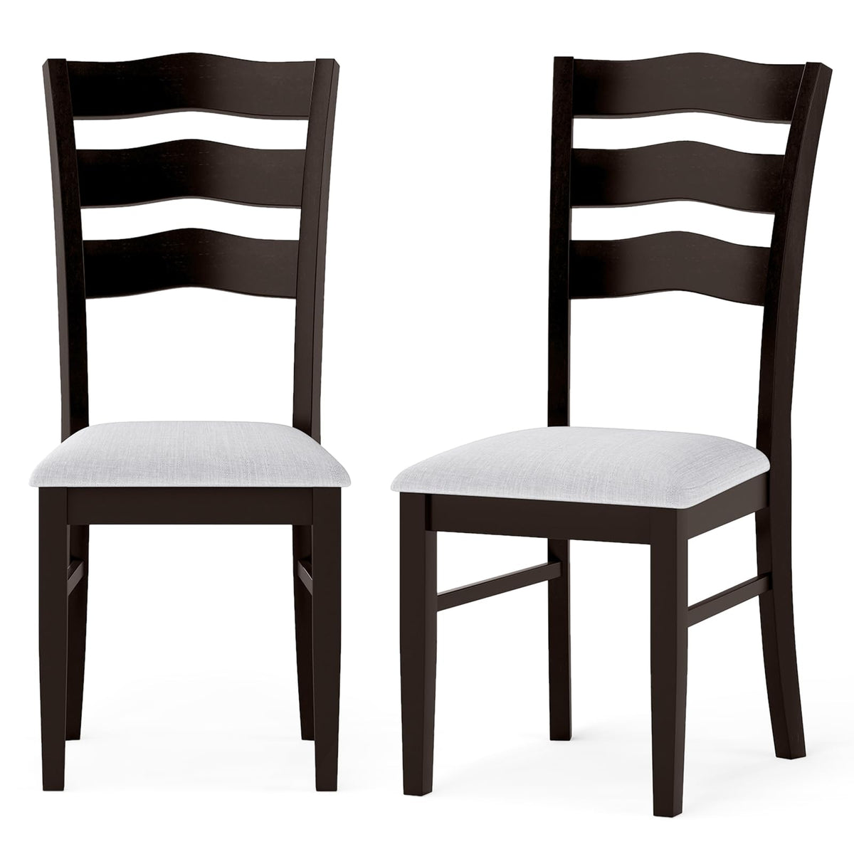 Goflame Wooden Dining Chairs Set of 2/4 with Rubber Wood Legs Fabric Padded Seat Wavy Ladder Back