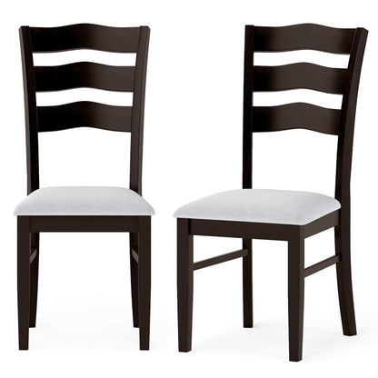 Goflame Wooden Dining Chairs Set of 2/4 with Rubber Wood Legs Fabric Padded Seat Wavy Ladder Back