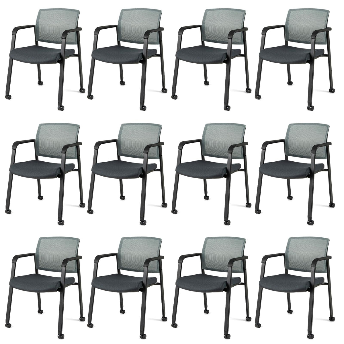 Goflame Waiting Room Chair Set, Rolling Office Desk Chairs with PU Wheels (2 / 4 / 6 / 8 / 10 / 12 Pack Options)