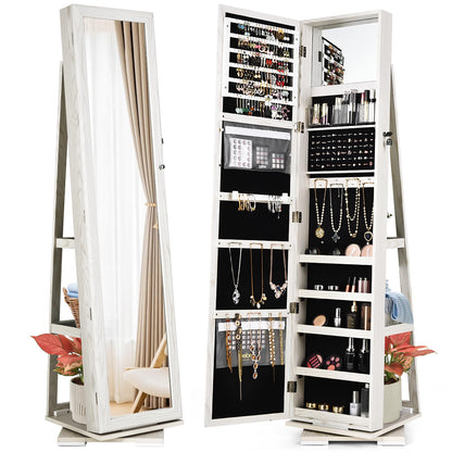 GOFLAME 360° Rotating Jewelry Armoire with Rear Storage Shelves