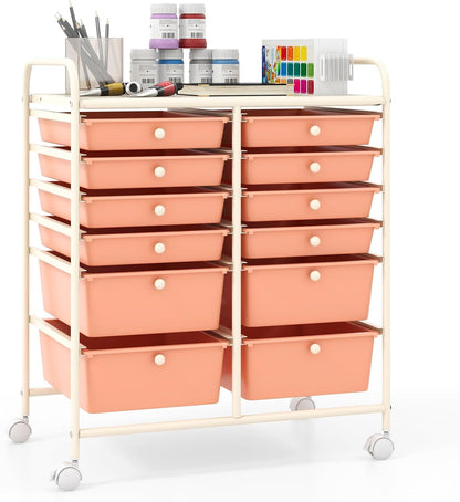 Goflame 12 Drawer Rolling Storage Cart Tools Scrapbook Paper Office School Organizer