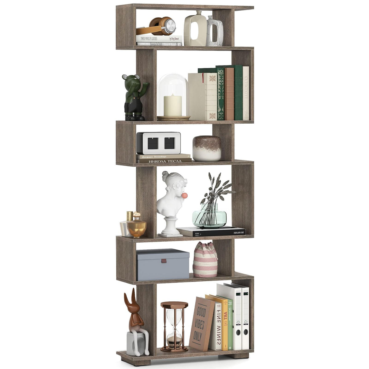 Goflame S Shaped Bookcase with 2 Anti Tipping Kits