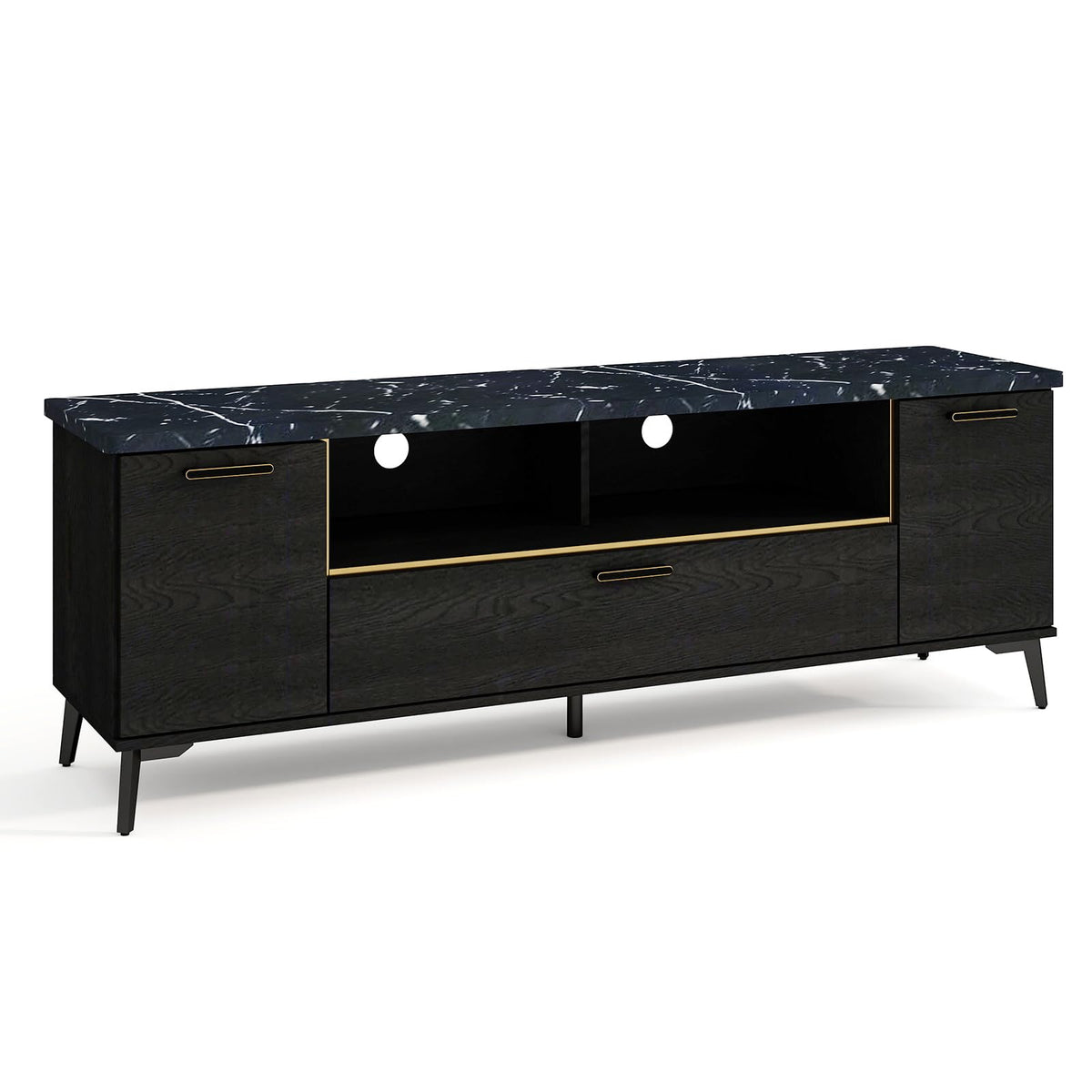 Goflame TV Stand for TVs up to 75", 63-Inch Mid Century Modern Entertainment Center with Flip Door Cabinet