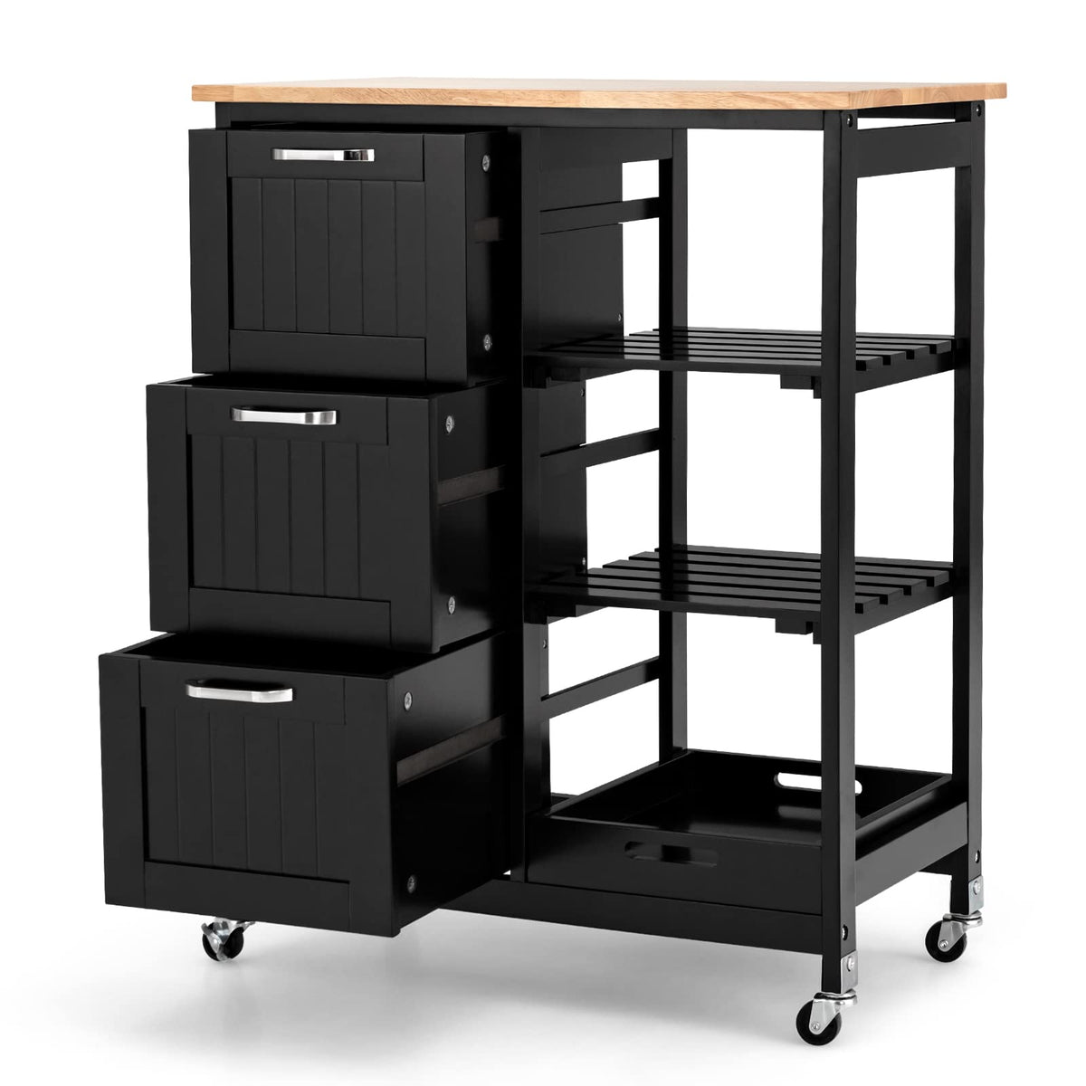 Goflame Kitchen Island Cart with Storage, Bar Serving Cart on Wheels with 3 Deep Drawers