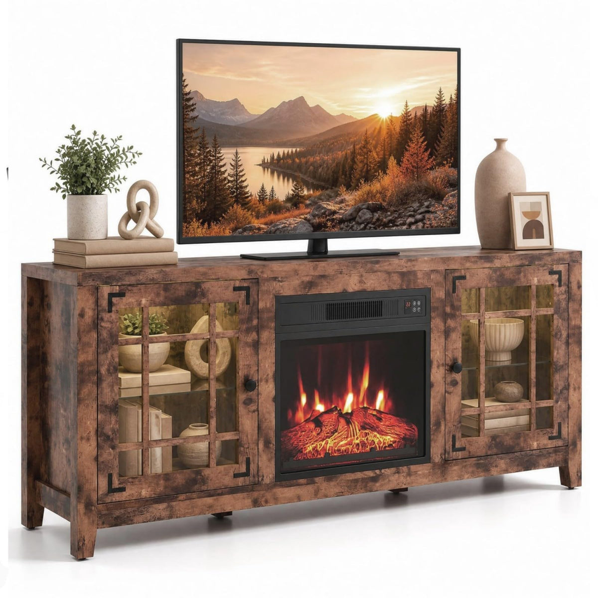 GOFLAME 58 Inch Farmhouse Electric Fireplace TV Stand