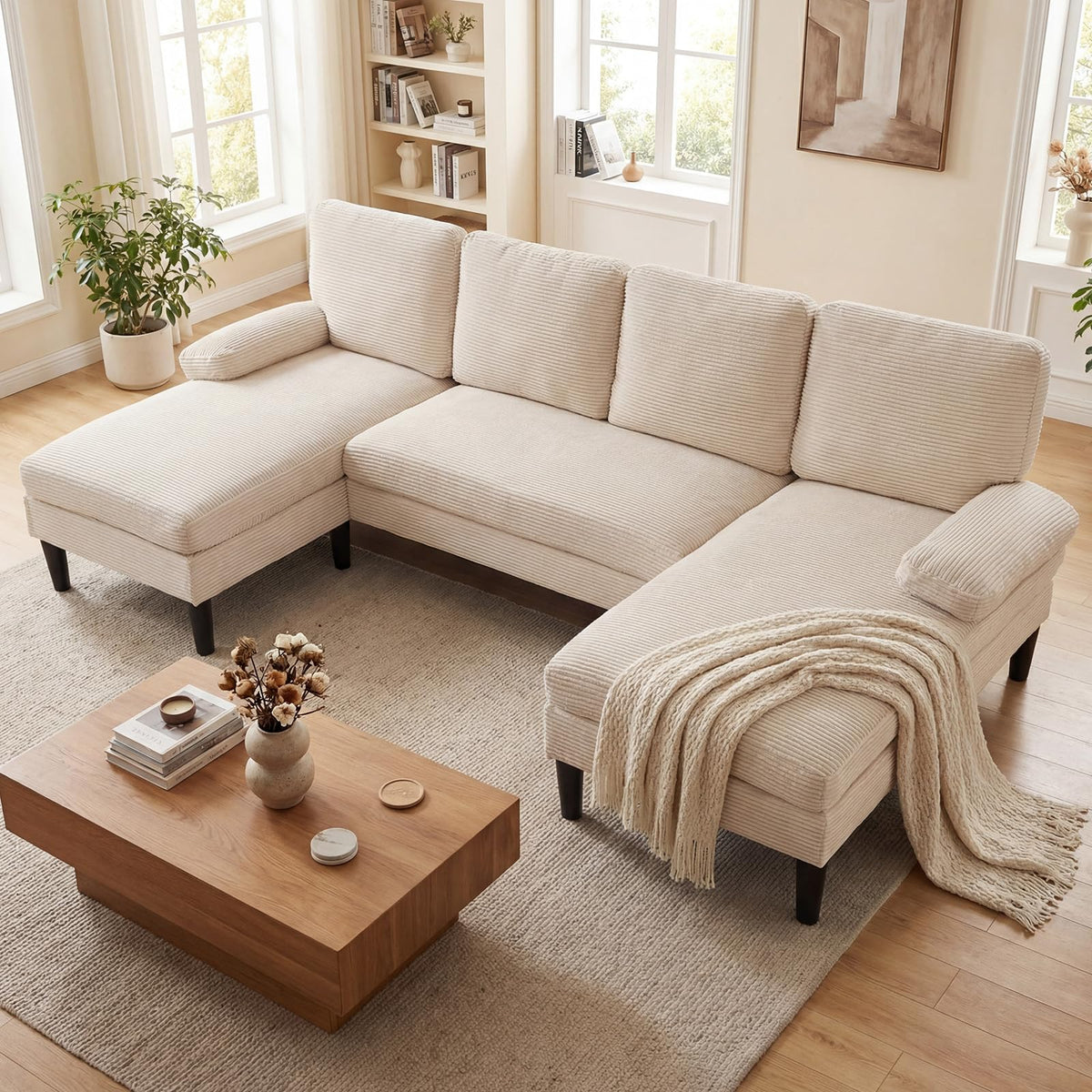 Goflame Sectional Couch for Living Room U-Shaped Sofa