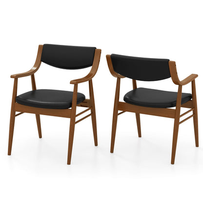 Goflame Wooden Dining Chairs Set of 2/4, PU Leather Upholstered Kitchen Chairs w/Padded Seat & Back