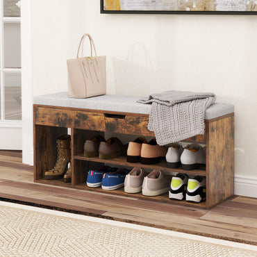 Goflame 3 Tier Shoe Rack Organizer with Flip Top Storage and Padded Seat Cushion