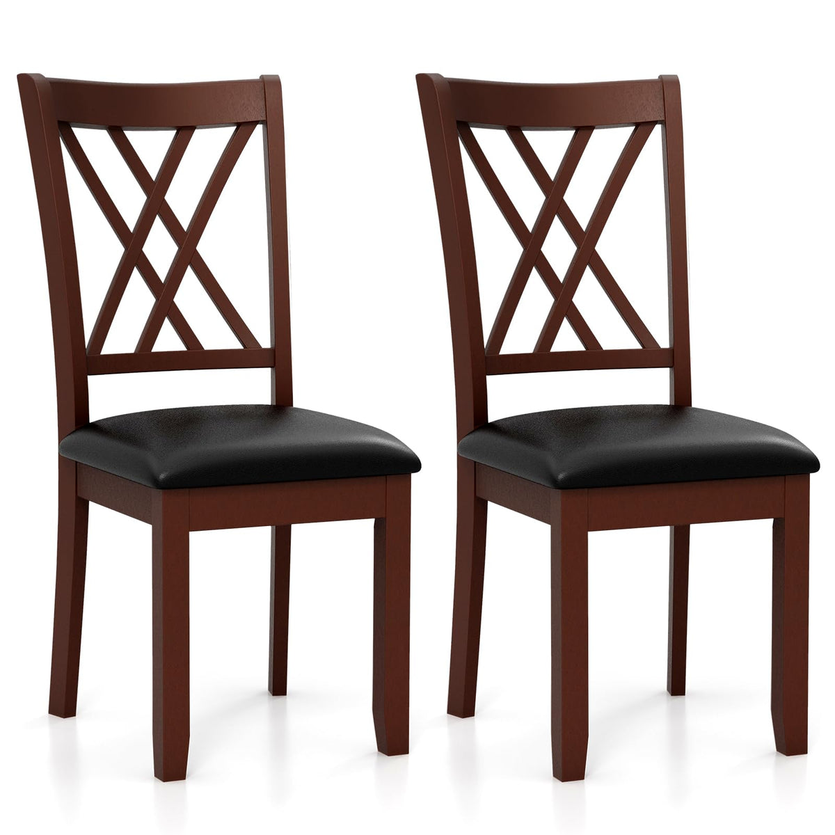 Goflame Wood Dining Chairs Set of 2, Faux Leather Upholstered Kitchen Chairs with Rubber Wood Legs