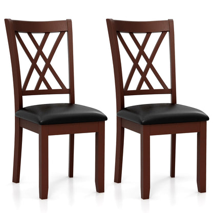 Goflame Wood Dining Chairs Set of 2, Faux Leather Upholstered Kitchen Chairs with Rubber Wood Legs