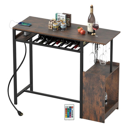 Goflame Rectangular Bar Table with Charging Station and LED Light