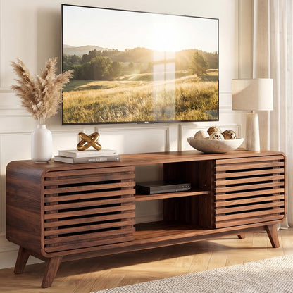 Goflame 58" Mid Century Modern TV Stand for 65 inch TV with Grille Doors