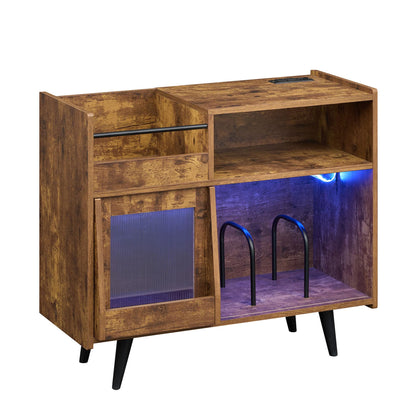 Goflame Large Record Player Stand with LED Light& Sliding Door