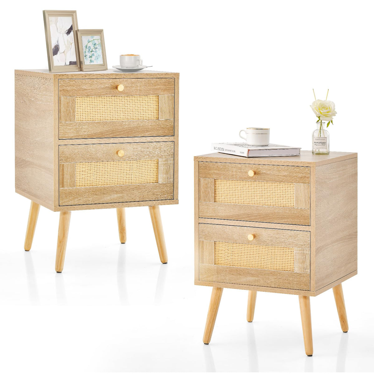 Goflame Rattan Nightstand Set of 2