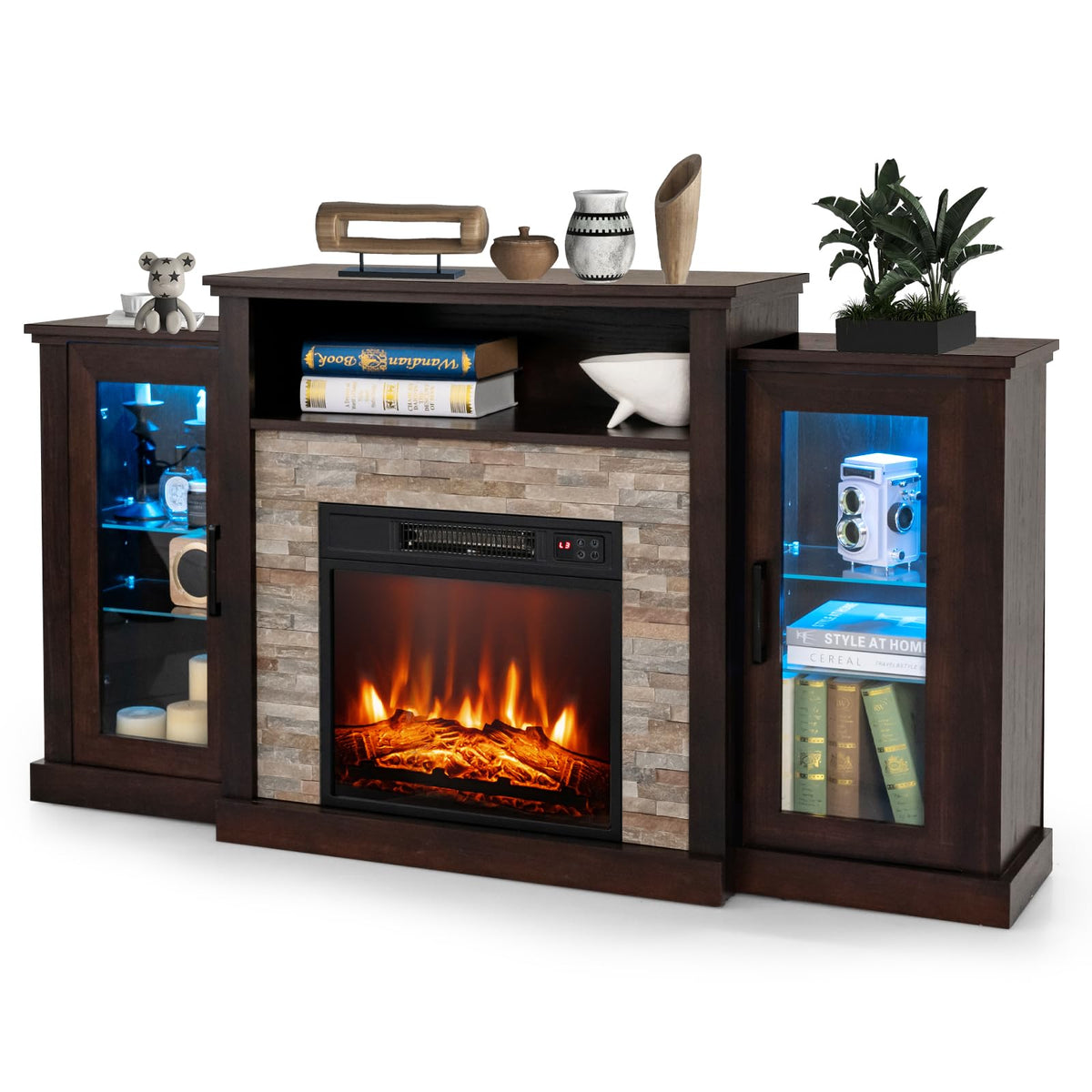 Fireplace TV Stand with LED Lights for TV up to 65”, Entertainment Center with 18” Electric Fireplace