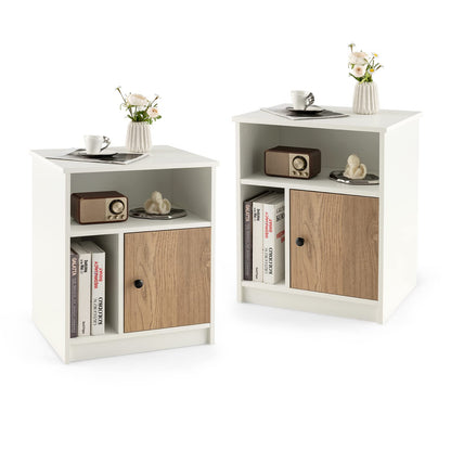 Goflame White Nightstand Set of 2, 25" Tall End Side Table with 1 Door & 2 Open Shelves