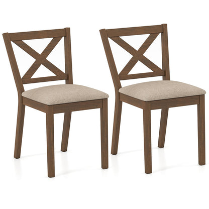 Goflame Wooden Dining Chairs Set of 2/4 with Rubber Wood Legs, Fabric Padded Seat Cross Back