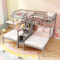 Goflame Twin Over Twin & Twin Bunk Bed Triple Bunk Beds with 4-Step Storage Stair