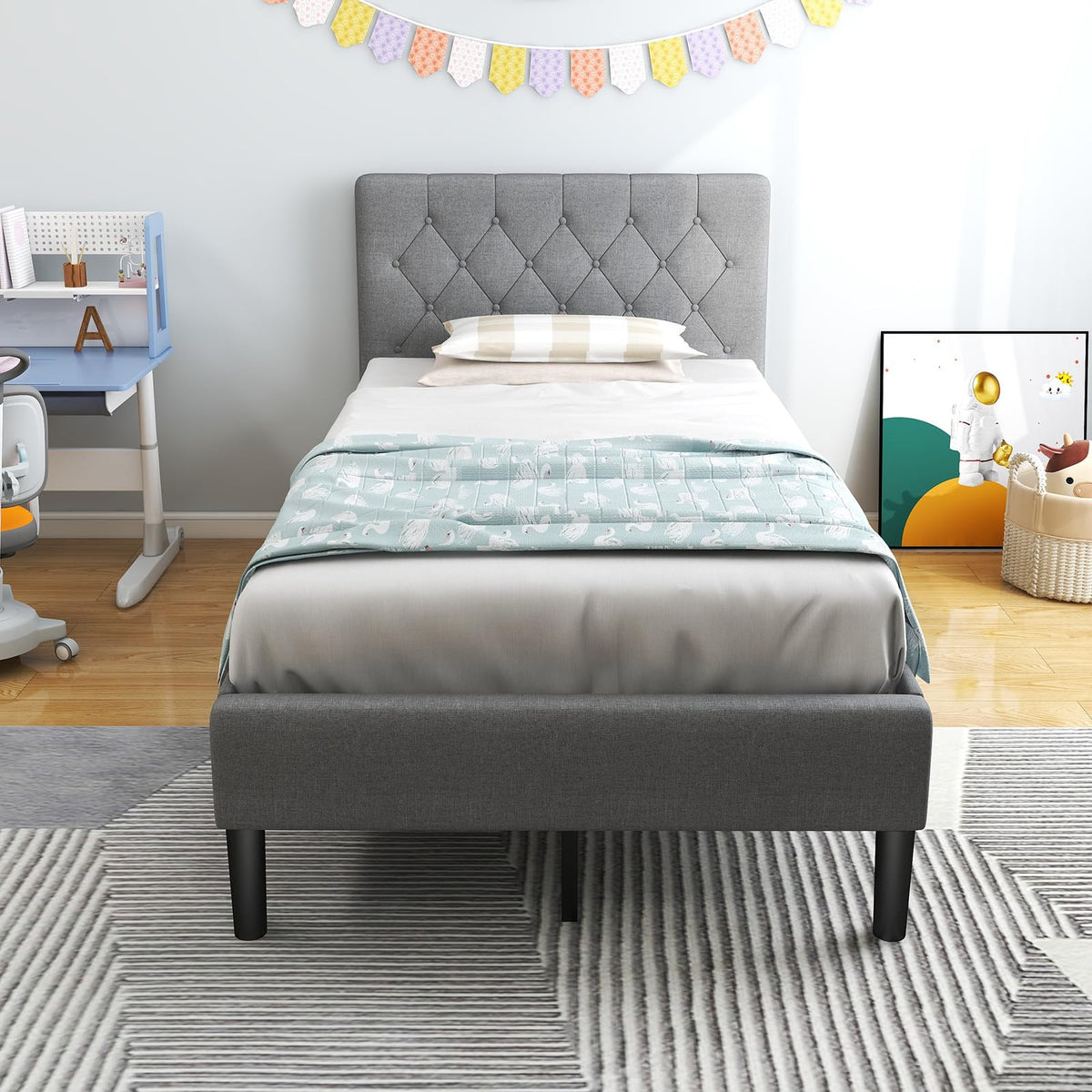 Goflame Twin Size Upholstered Bed Frame