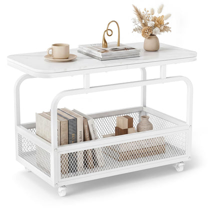 Goflame Rolling Side Table | 2-Tier End Table with Mesh Storage Basket (1/2)