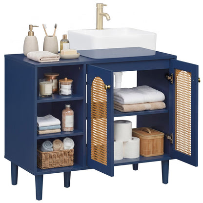 Goflame 36" Bathroom Under Sink Storage Cabinet with 2 Rattan Doors
