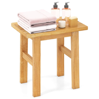 Goflame Solid Teak Shower Bench Stool for Bathroom with Water-Resistant Finish 18''L x 12''W x 18''H